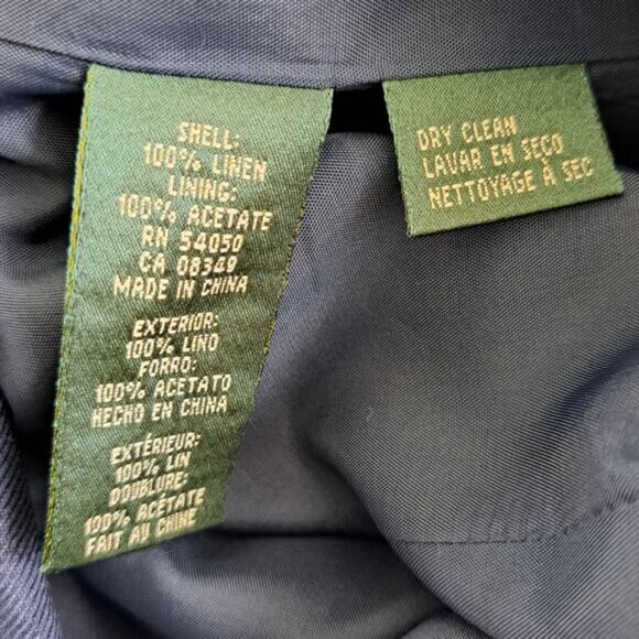 LAUREN Ralph Lauren Navy Linen Double Breasted Blazer Size 6 Relaxed Fit - Picture 8 of 8